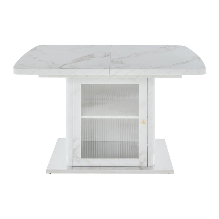 Modern Rectangle Dining Table With Stretchable Top, Storage Cabinet