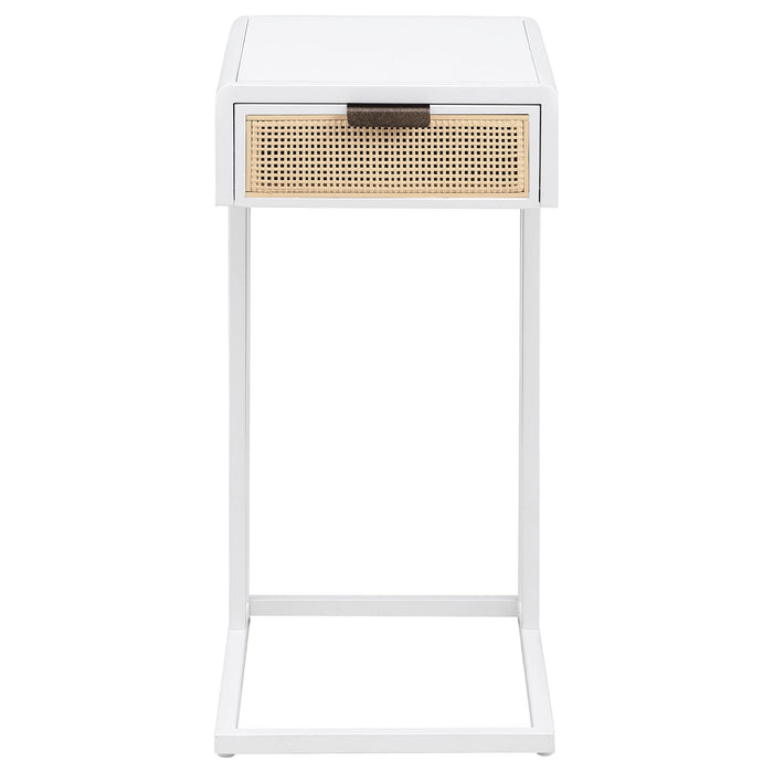 Kenneth - C Shape Side Table With Single Drawer - White
