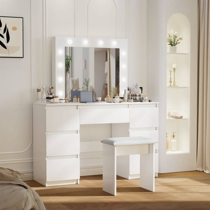 Large Vanity Tables With Mirror And Light - Matte White