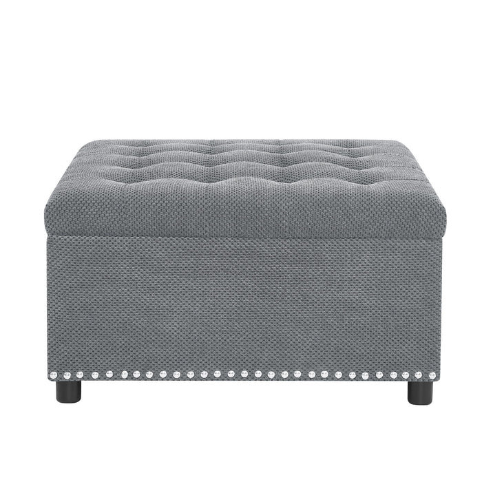 Square Tufted Storage Ottoman With Nailhead Trim