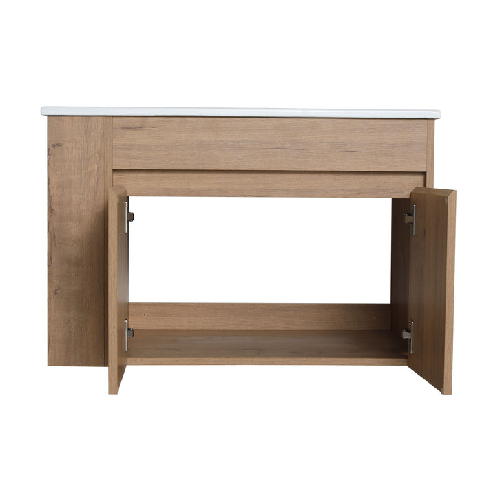 Modern Wall Mounted Bathroom Vanity With Sink And Storage Rack Soft Close Doors Plywood - Imitative Oak