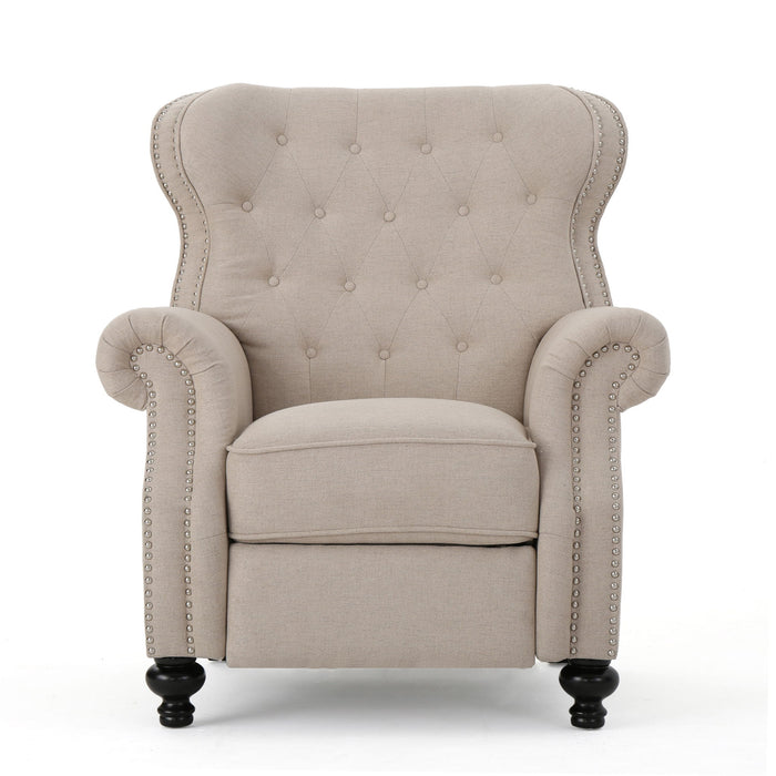 Contemporary Style Push Back Recliner With Button Tufted Stitching And Nailhead Trim