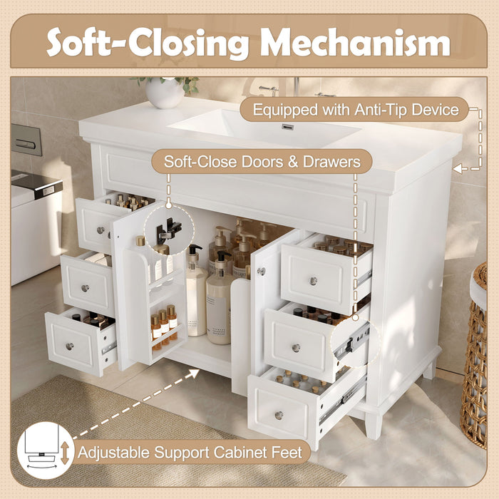 Bathroom Vanity & Sink, 6 Soft Close Drawers & Double Doors - White