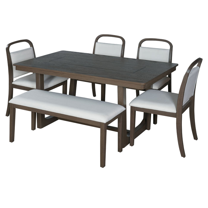 Farmhouse Dining Set With 4 Upholstered Chairs & 1 Bench