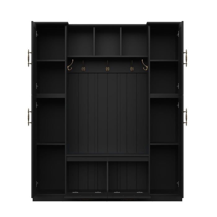 Hall Tree With 4 Side Cabinets