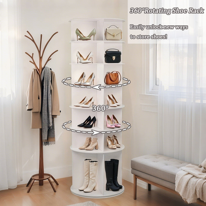 7 Tier Rotating Shoe Rack With High Base Design, Freestanding 360° Organizer For 28 Pairs - White
