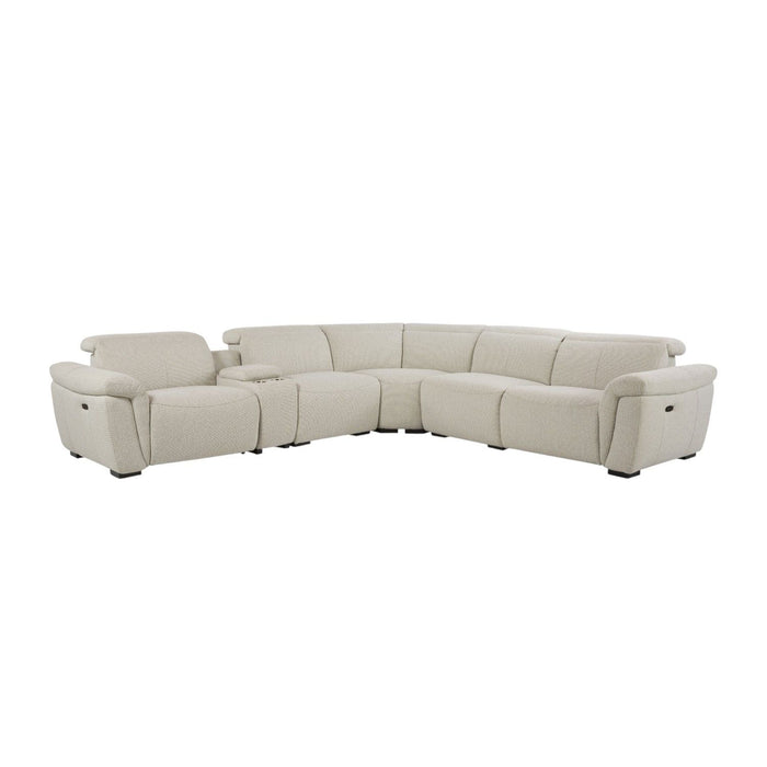 Dayana - Boucle Power Recliner Sectional Sofa For 5 People With Cupholder Console Adjustable Headrest - Beige