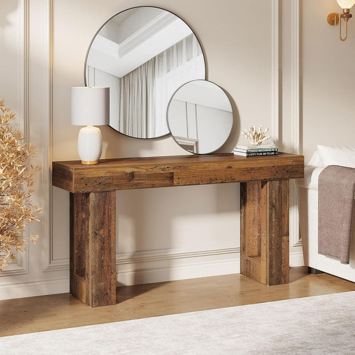 Rectangular Extra Long Console Table For Living Entryway - Rustic Brown