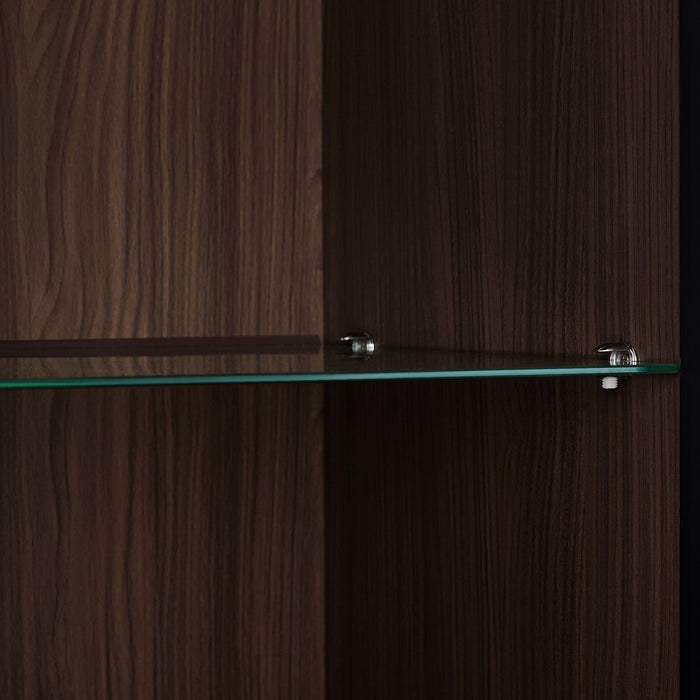 Modern Minimalist Tall Lighted Display Cabinet With Tempered Glass Door - Black / Dark Walnut