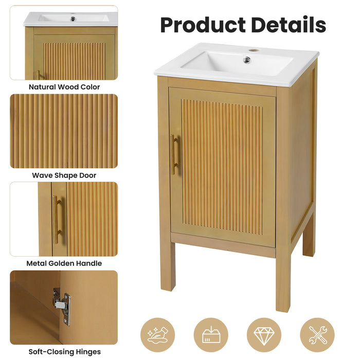 Bathroom Cabinet With Sink, Adjustable Shelf, Soft Closing Hinges - Natural Wood