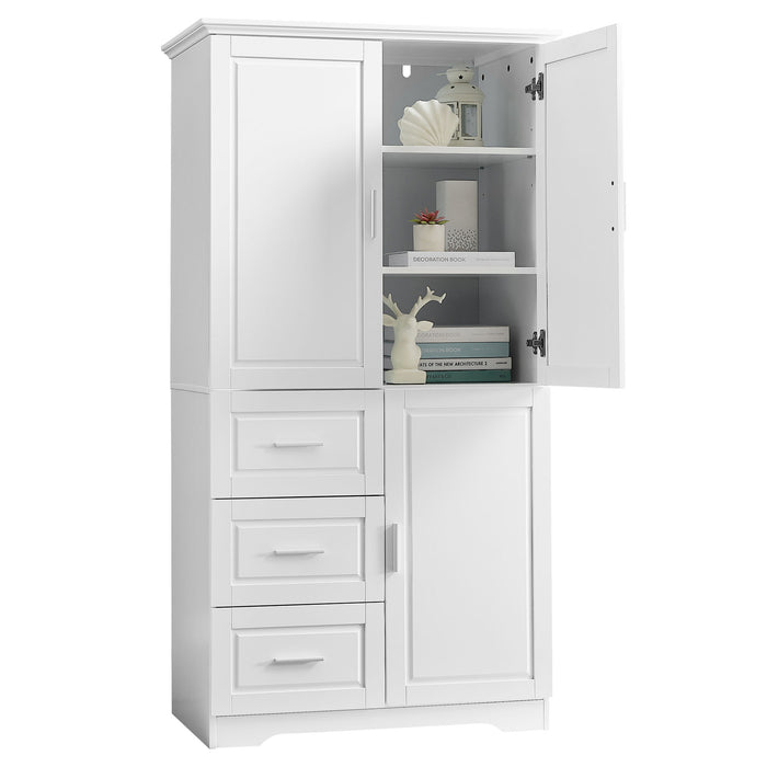 Tall And Wide Storage Cabinet With Doors, 3 Drawers