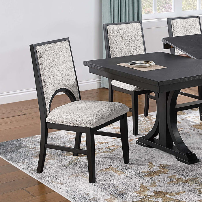 5 Piece Round Dining Set With Upholstered Chairs - Black / White