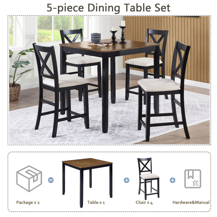 5 Piece Counter Height Dining Table Set With 4 Chairs