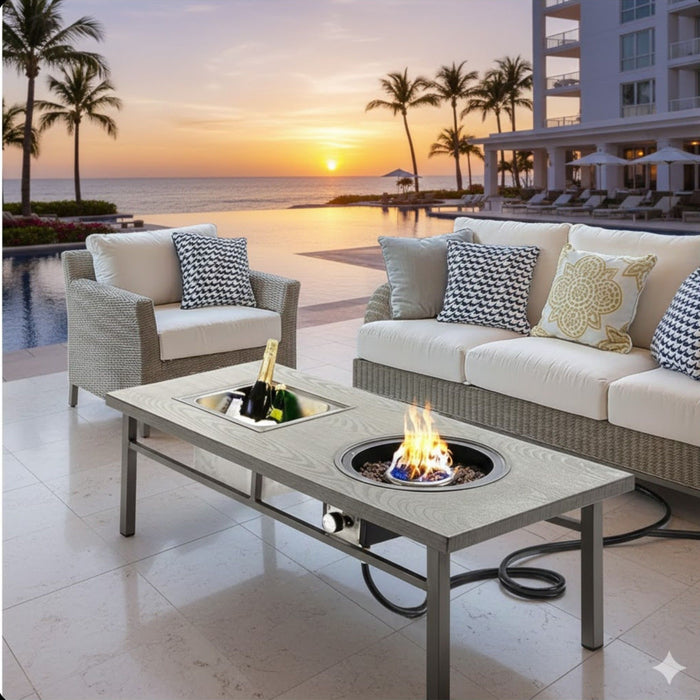 3 In 1 Outdoor Propane Fire Pit Table 50, 000 BTU With Ice Bucket - Gray