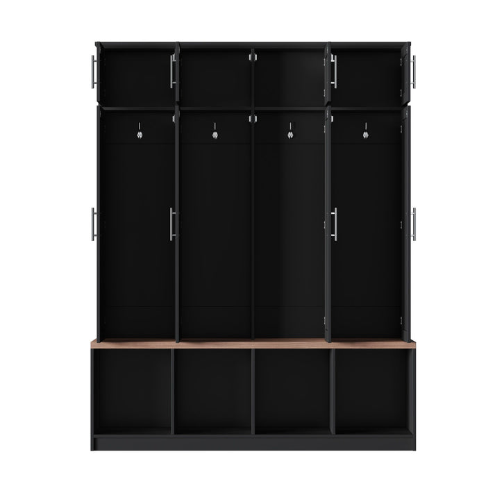 Farmhouse Hall Tree With 4 Hidden Hanging Hooks And 8 Doors