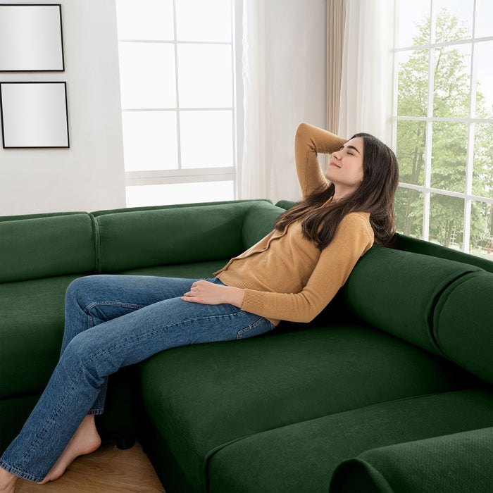 Stylish Chenille Sofa With Storage Seat And Cylindrical Backrest