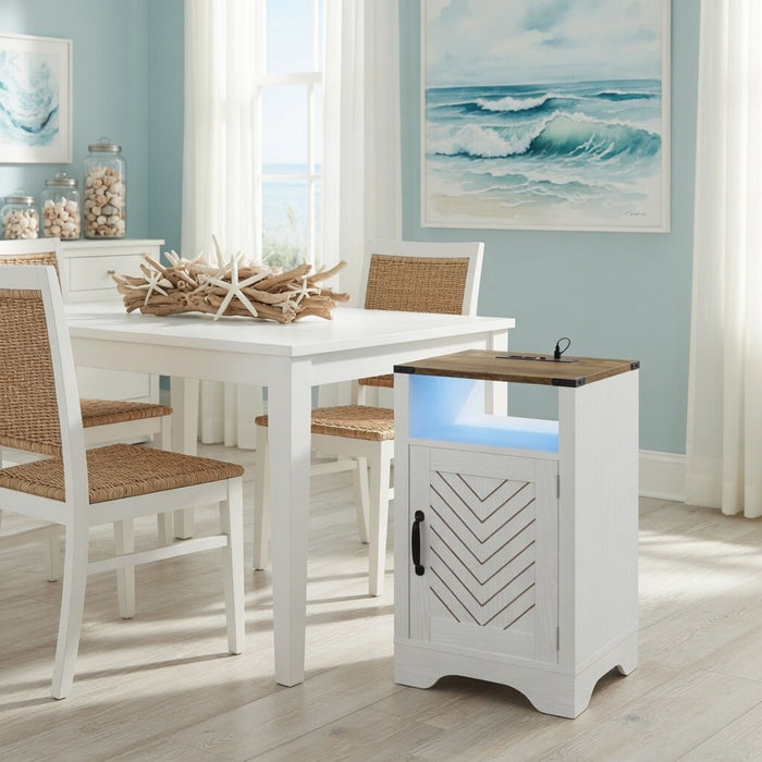 Farmhouse Nightstand With Charging Station & Storage
