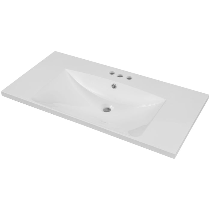 36" Single Bathroom Vanity Top With Undermount Basin, 3 Faucet Holes, Flat Edge - White