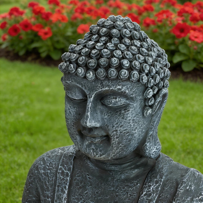 Zen - 2 Tier Meditating Buddha Water Fountain With Pump & LED Light - Gray