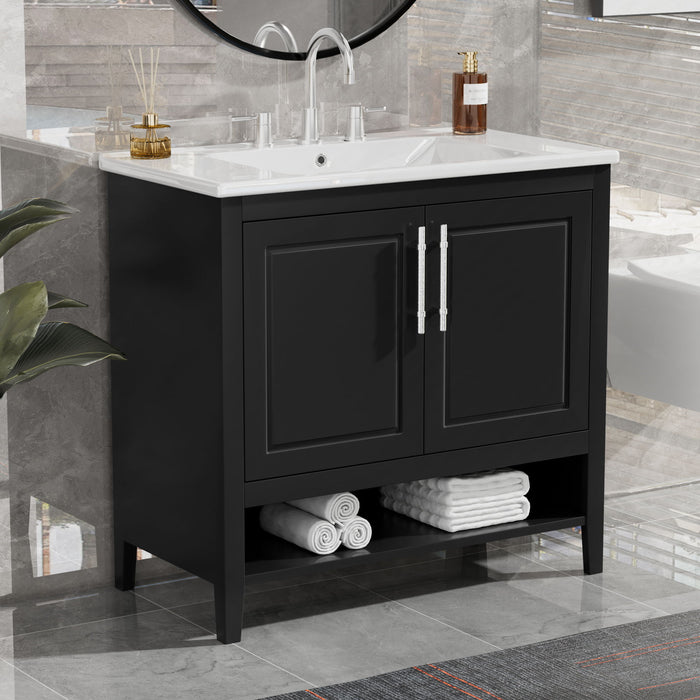 36" Bathroom Vanity With Sink, Frame Cabinet With Doors And Drawers - Black