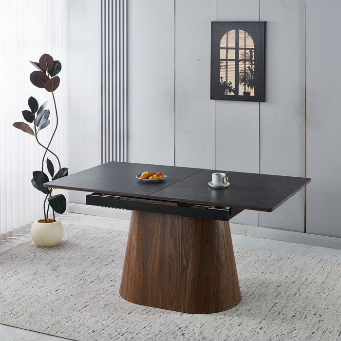 Extendable Dining Table With Cone Base - Brown / Black