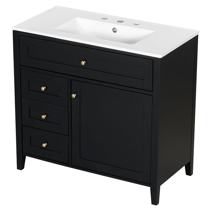 Bathroom Vanity With Sink, 3 Drawers & Cabinet With Adjustable Shelves