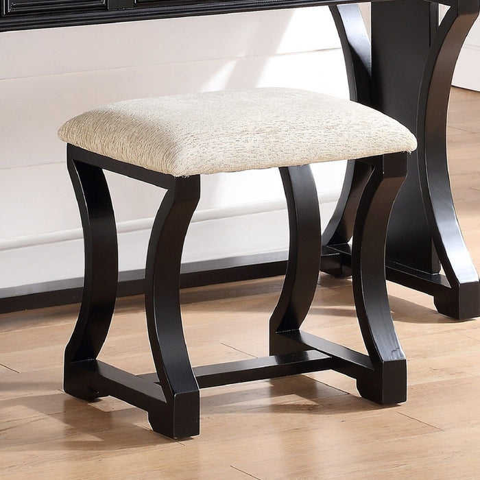 Bedroom Vanity Set With Foldable Mirror And Stool - Black