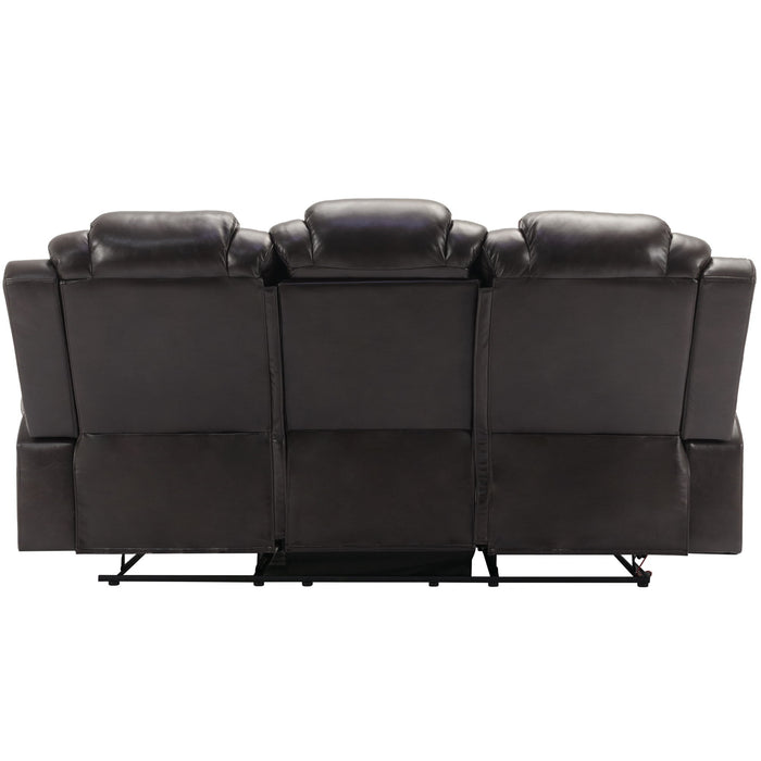 3 Pieces Recliner Sofa Sets Home Theater Seating Manual Recliner Chair & Center Console And LED Light Strip For Living Room - Brown