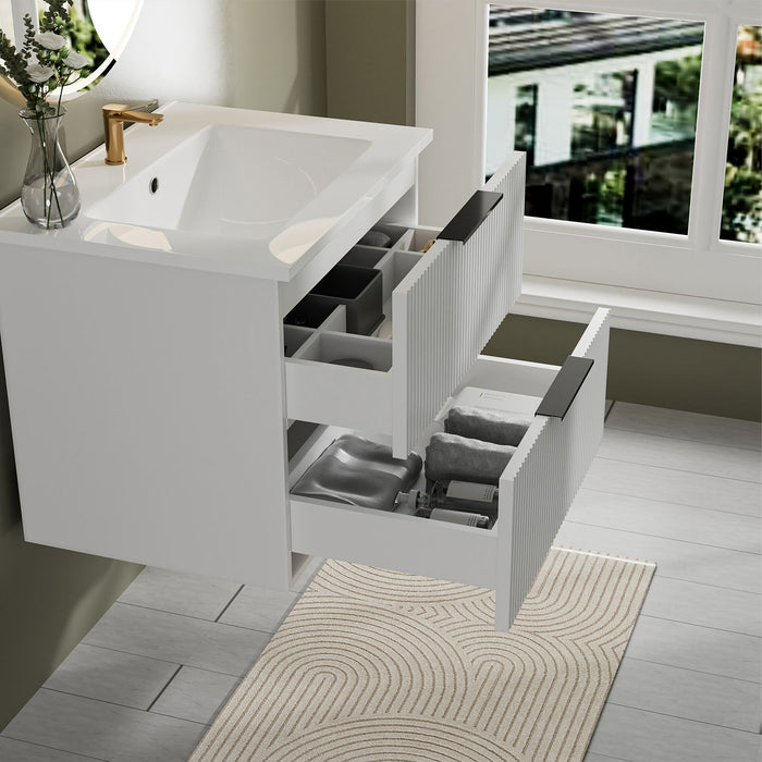 Modern Wall Mounted Floating Bathroom Vanity With Sink And Drawers