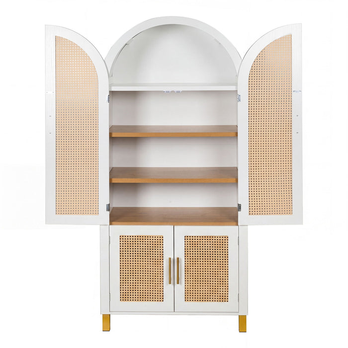 Tall Arched Cabinet With Rattan Doors & Adjustable Shelves