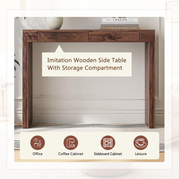 Console Table With Double Drawers - Walnut