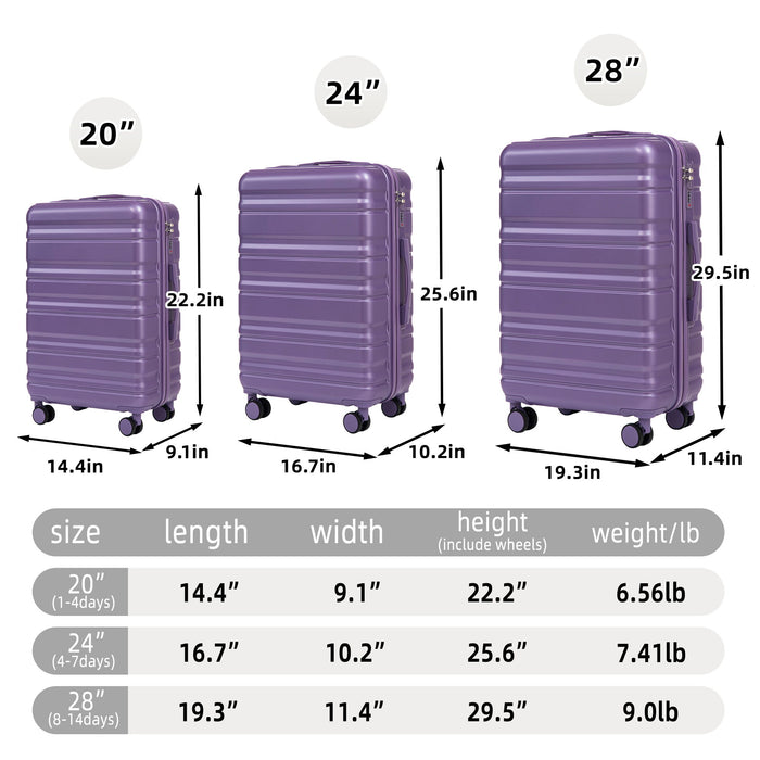 Tourist 3 Piece Luggage Set, Combination Lock, Durable Hard Shell With 360° Silent Wheels
