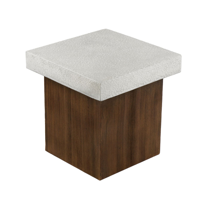 Mgo Square Side Table With Faux Stone Top And Wood Frame - Antique White / Natural Wood