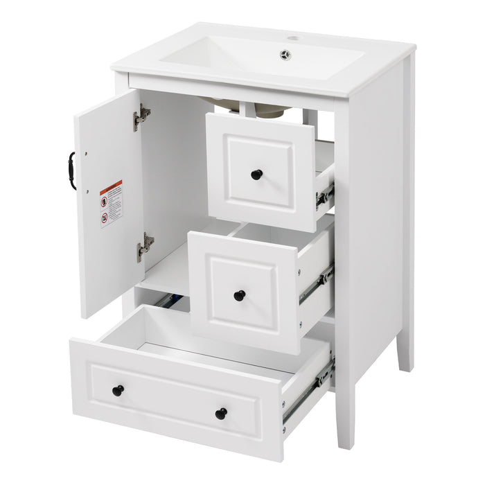 Freestanding Bathroom Vanity With Sink, Soft Closing Cabinet And Drawers - White