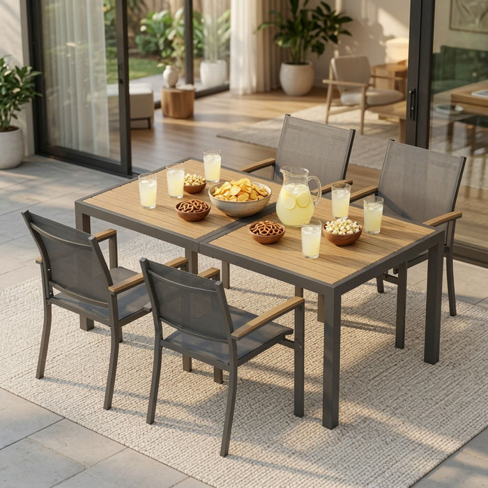 5 Piece Gray Aluminum Patio Dining Set With Textilene Chairs For Outdoor Use