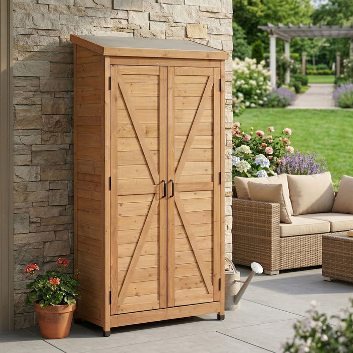 Outdoor Storage Shed With Vertical Tool Cabinet For Backyard