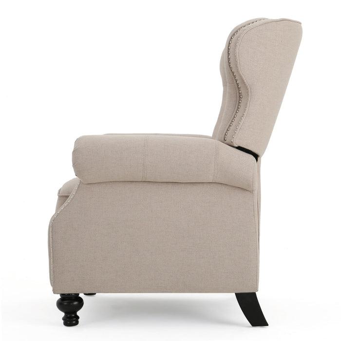 Contemporary Style Push Back Recliner With Button Tufted Stitching And Nailhead Trim