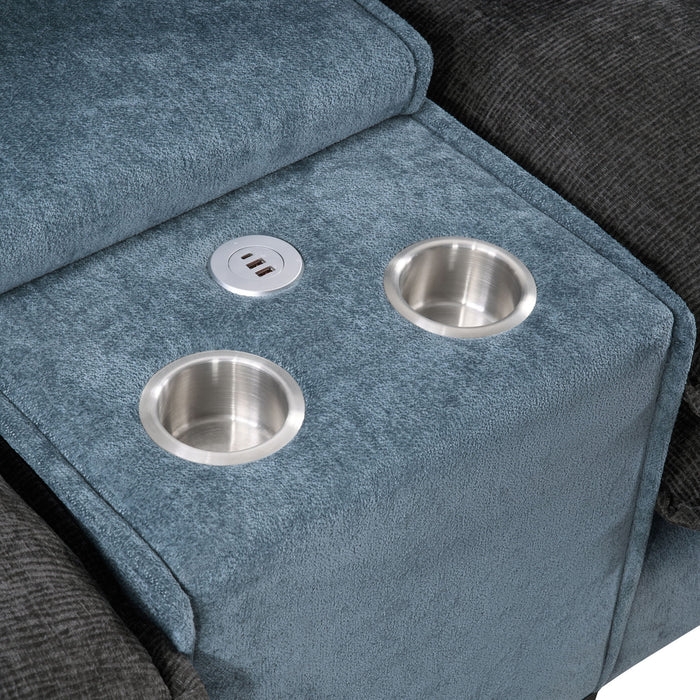 Sectional Sofa With Removable Ottomans, USB Ports, Cup Holders & Storage - Gray / Light Blue