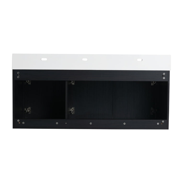 Modern Chestnut Wall Mounted Bathroom Vanity With Left Resin Sink And Storage Rack - Black Chestnut