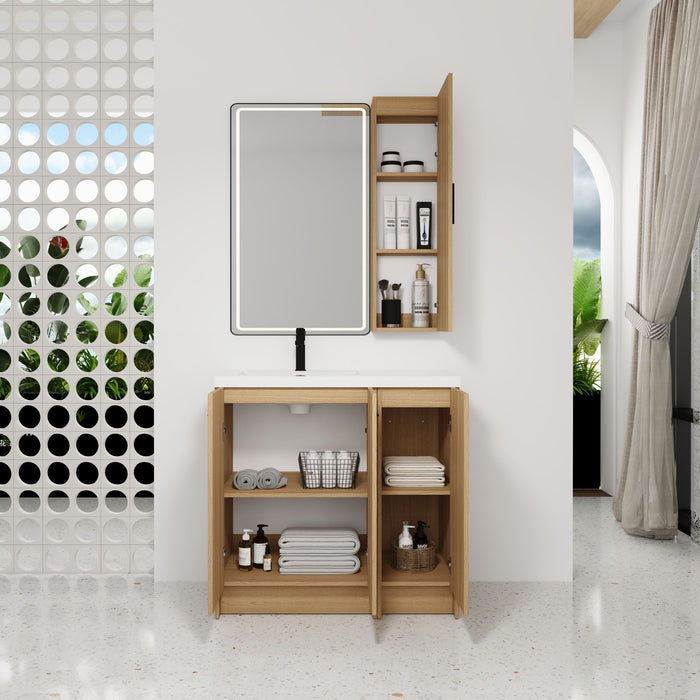 Freestanding Bathroom Vanity Set With Tall Linen Cabinet, 3 Door Storage Cabinet, Single Sink