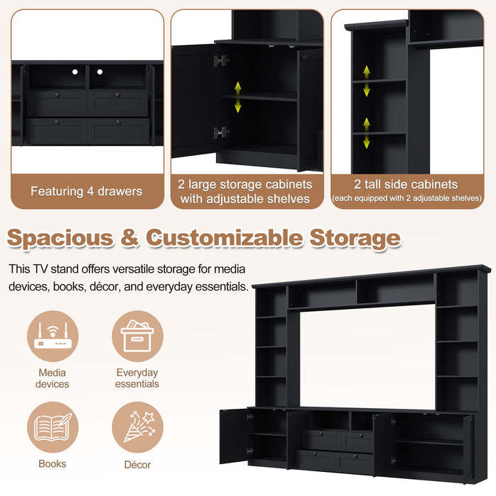 Farmhouse Elegant Entertainment Center Wall Unit With 4 Drawers