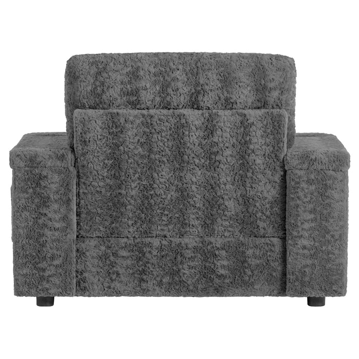 Oversized Chaise Lounge Indoor Rabbit Fur Sofa Bed With Storage Ottoman And Armrests Cup Holders With Deep Seat