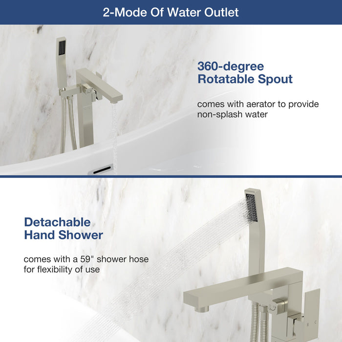 Freestanding Bathtub Faucet With Waterfall Tub Filler And Hand Shower