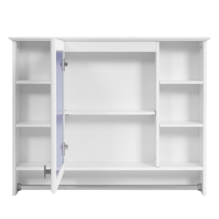 Modern Wall Mounted Mirror Cabinet With Adjustable Shelf, Soft Close Door, And Towel Bar