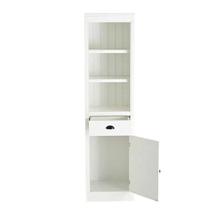 Retro Style 75'' Tall Display Shelf With Cabinet For Hallways Living Room Kitchen - White