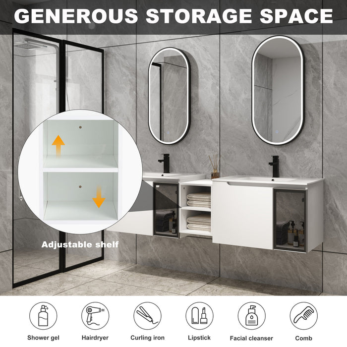 Wall Mounted Bathroom Vanity With Sink, Soft Close Doors, Cabinet & Half Door