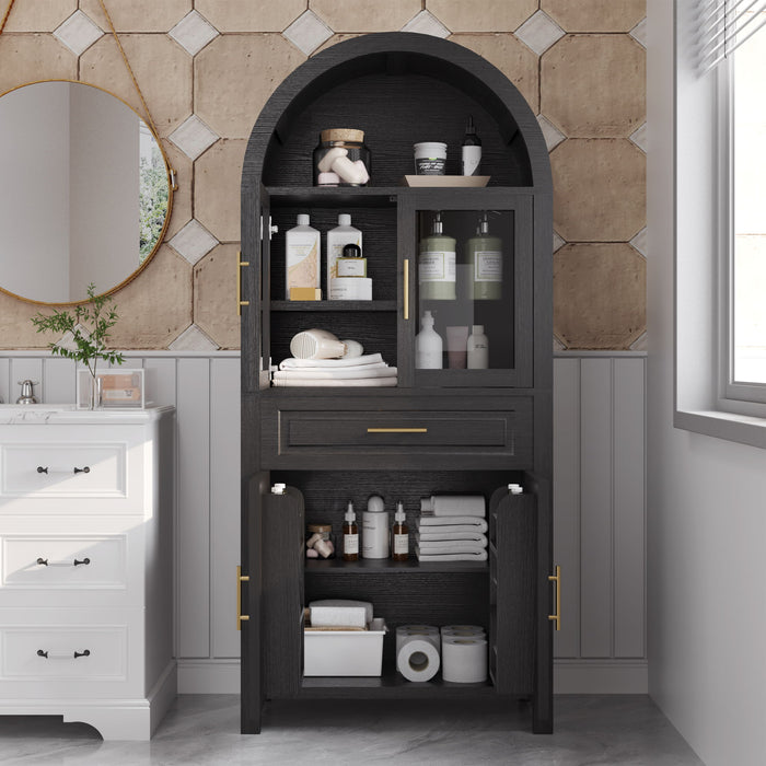 Arched Kitchen Pantry Cabinet With Adjustable Shelves & Barn Door Design