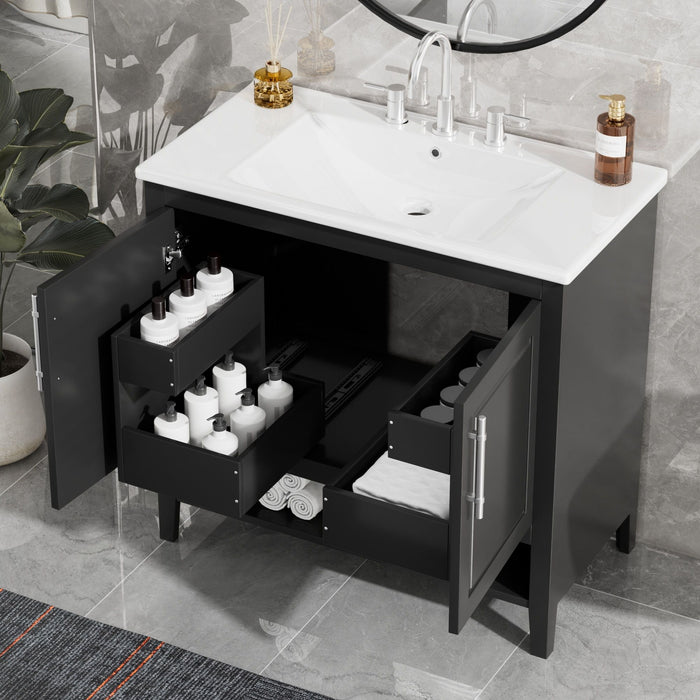 36" Bathroom Vanity With Sink, Frame Cabinet With Doors And Drawers - Black