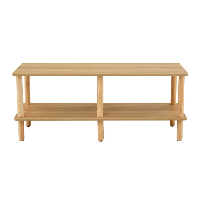 Modern Double Deck TV Cabinet With Open Storage Shelf, Rounded Legs