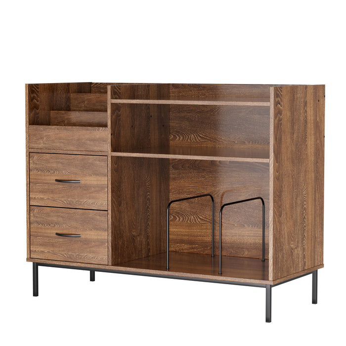 Grain Record Player Stand, Media Console With Speaker Shelf & 2 Drawers